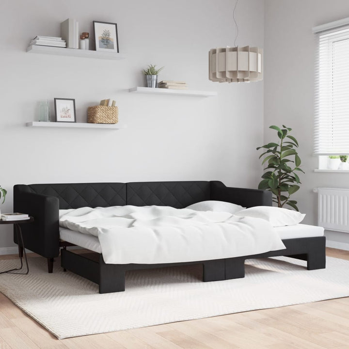 daybed med udtræk 90x200 cm stof sort