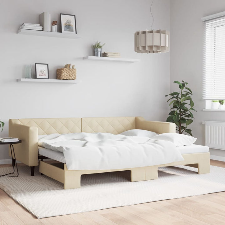 daybed med udtræk 90x200 cm stof cremefarvet