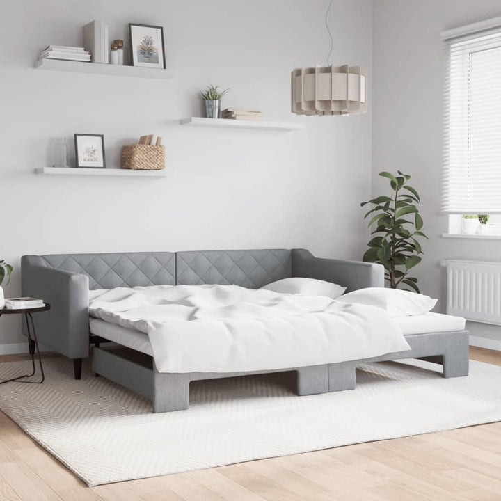 daybed med udtræk 100x200 cm stof lysegrå