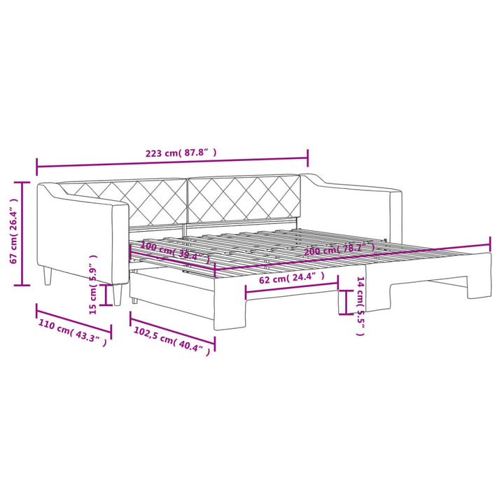 daybed med udtræk 100x200 cm stof mørkegrå