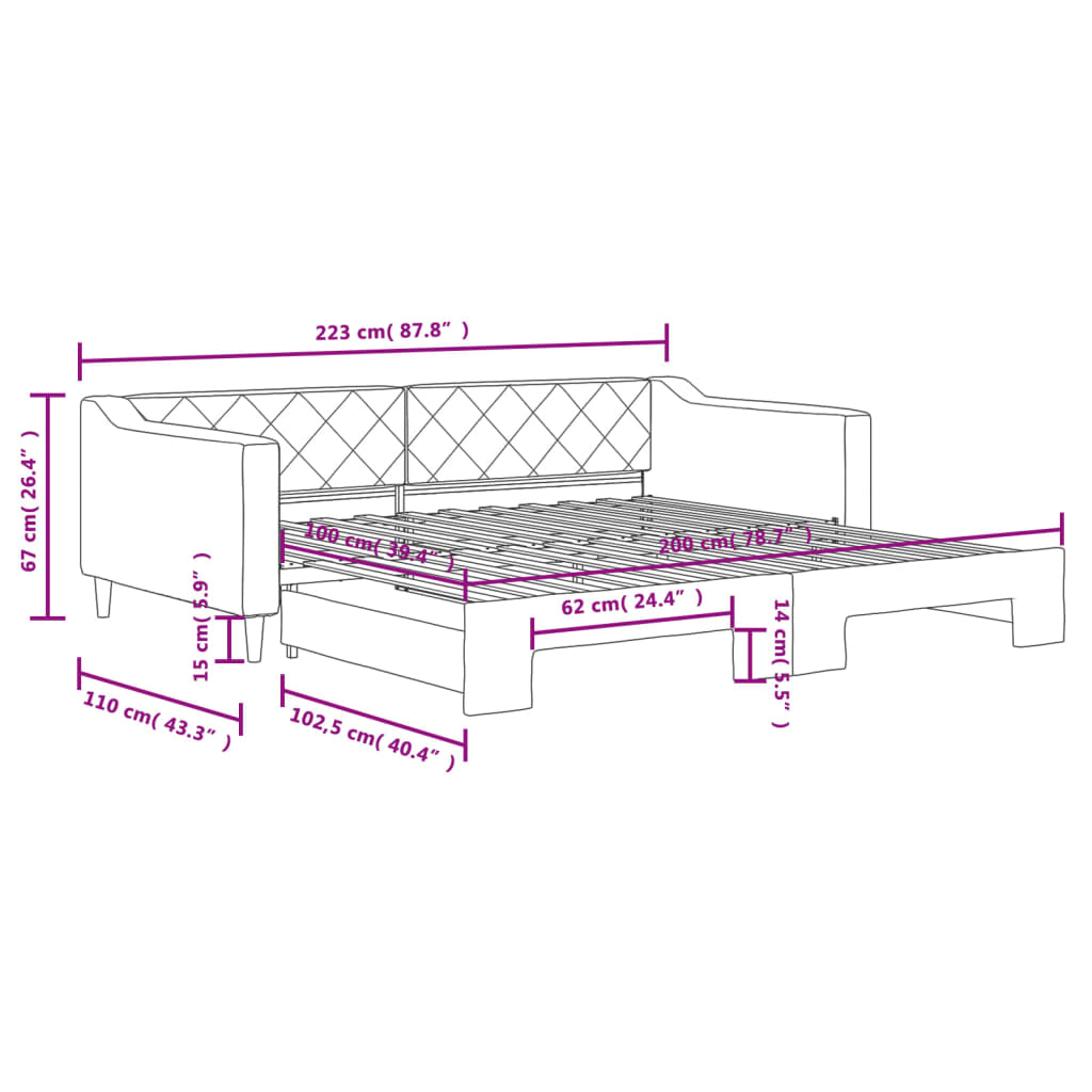 daybed med udtræk 100x200 cm stof gråbrun