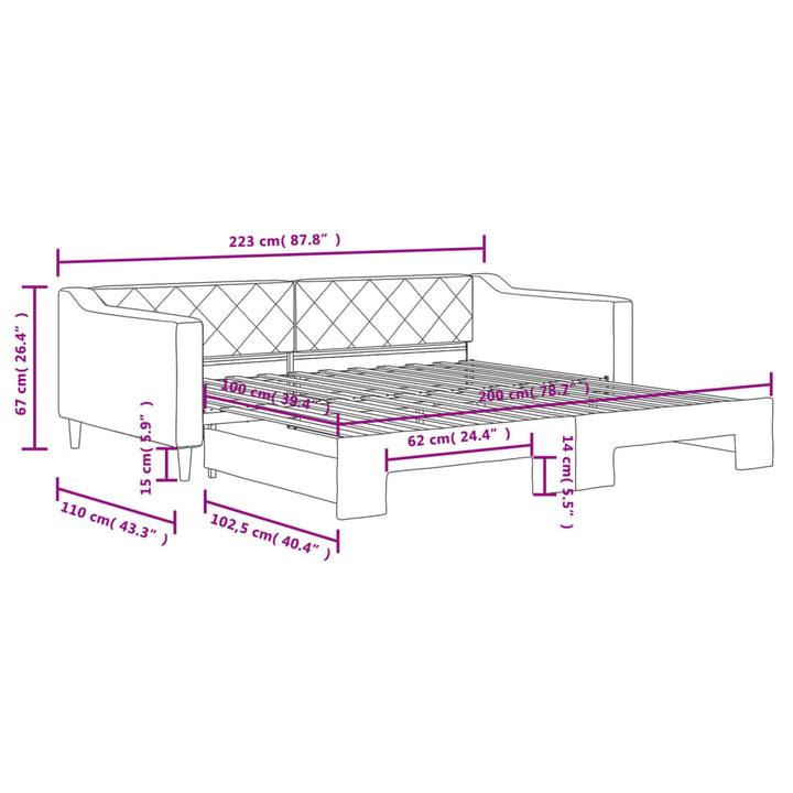 daybed med udtræk 100x200 cm stof gråbrun