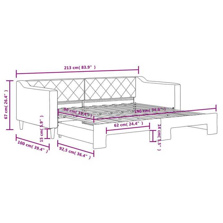 daybed med udtræk 90x190 cm stof sort