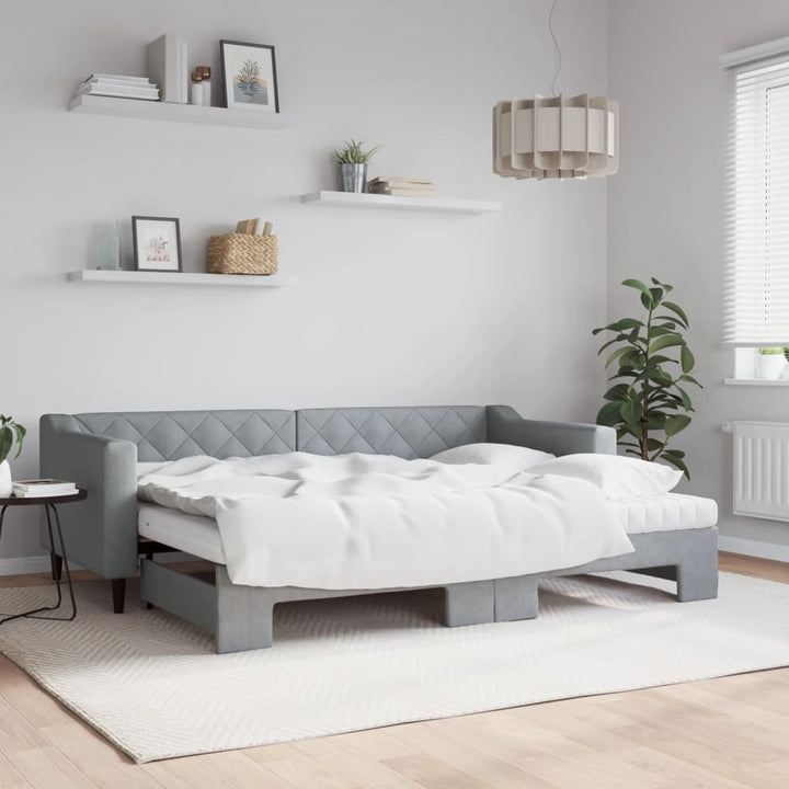 daybed med udtræk og madras 80x200 cm stof lysegrå