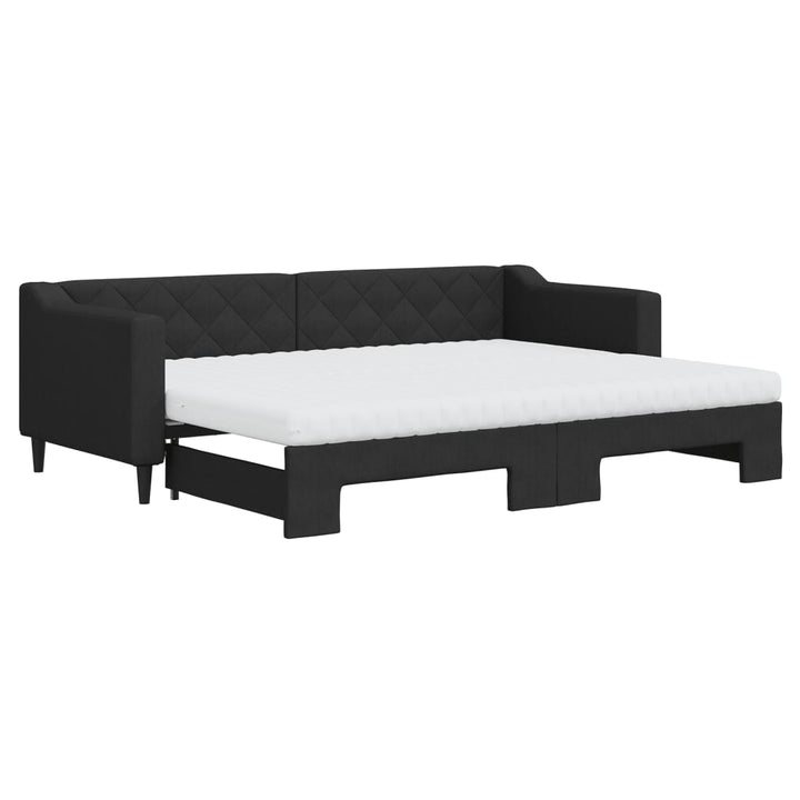 daybed med udtræk og madras 80x200 cm stof sort