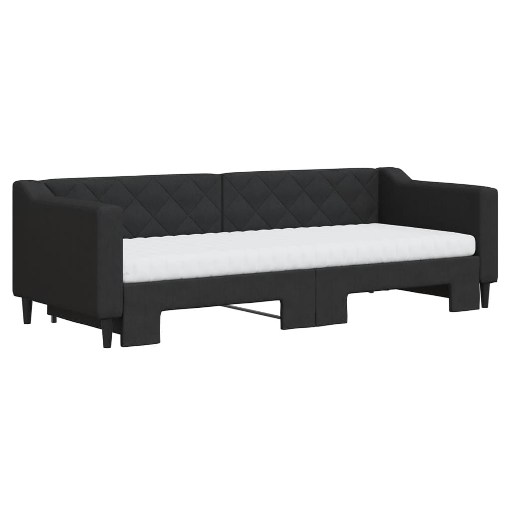 daybed med udtræk og madras 80x200 cm stof sort