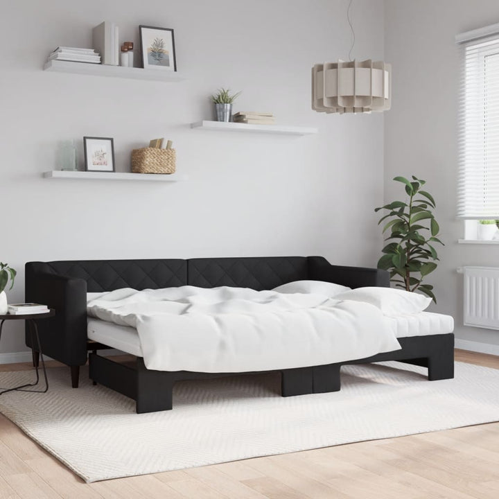 daybed med udtræk og madras 80x200 cm stof sort