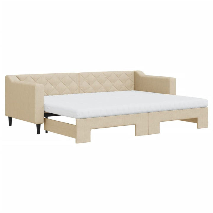 daybed med udtræk og madras 80x200 cm stof cremefarvet