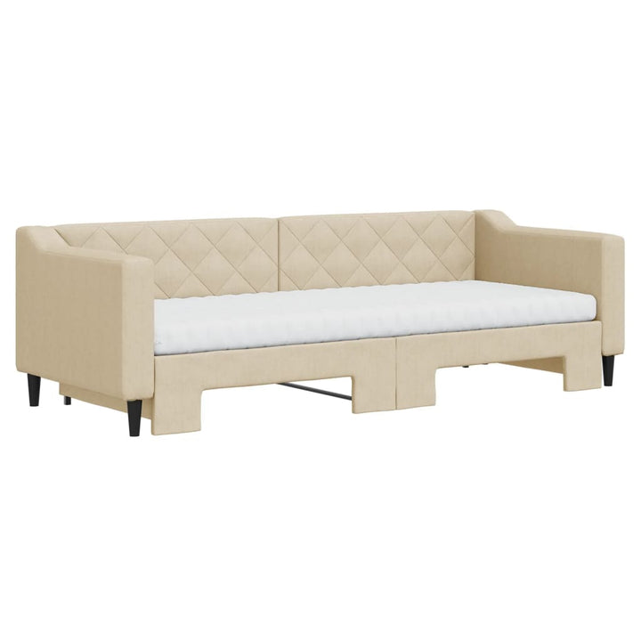 daybed med udtræk og madras 80x200 cm stof cremefarvet