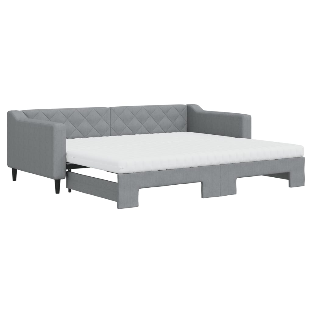 daybed med udtræk og madras 90x200 cm stof lysegrå
