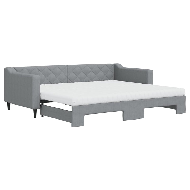 daybed med udtræk og madras 90x200 cm stof lysegrå