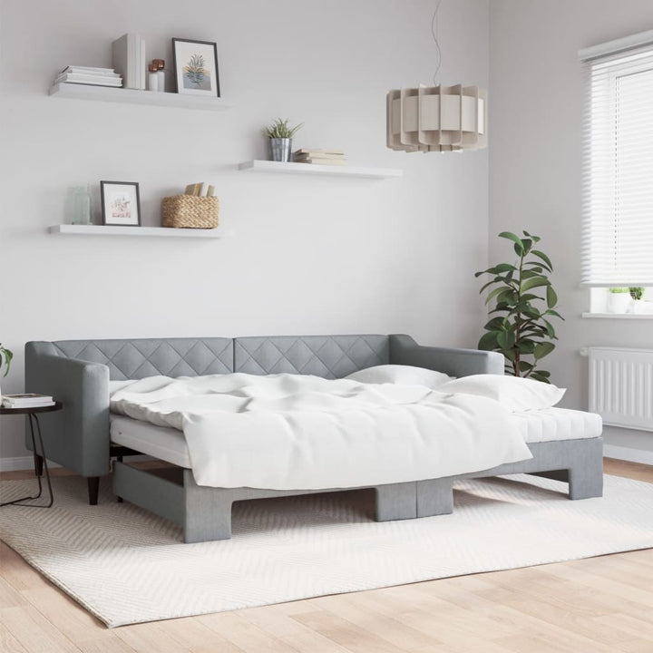 daybed med udtræk og madras 90x200 cm stof lysegrå