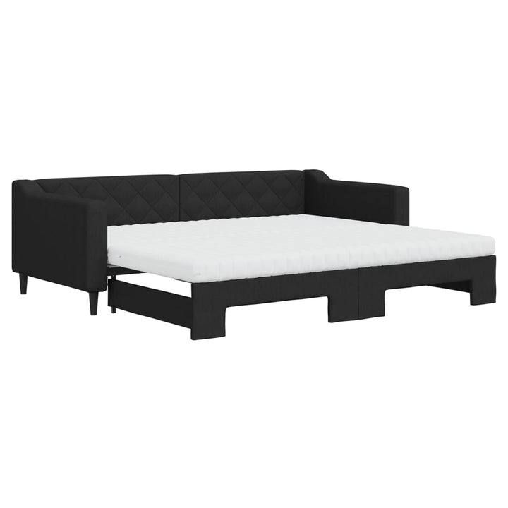 daybed med udtræk og madras 90x200 cm stof sort