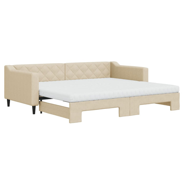 daybed med udtræk og madras 90x200 cm stof cremefarvet