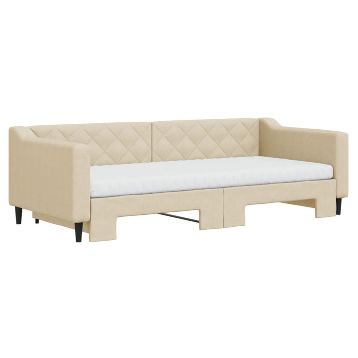 daybed med udtræk og madras 90x200 cm stof cremefarvet