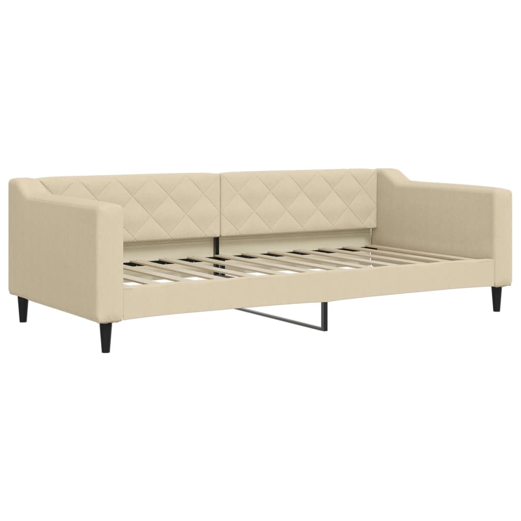 daybed med udtræk og madras 90x200 cm stof cremefarvet