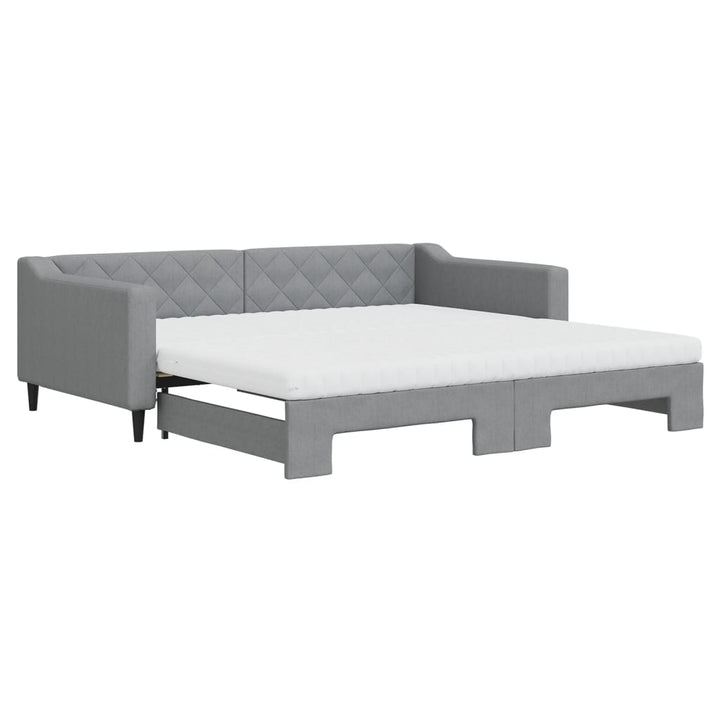 daybed med udtræk og madras 100x200 cm stof lysegrå