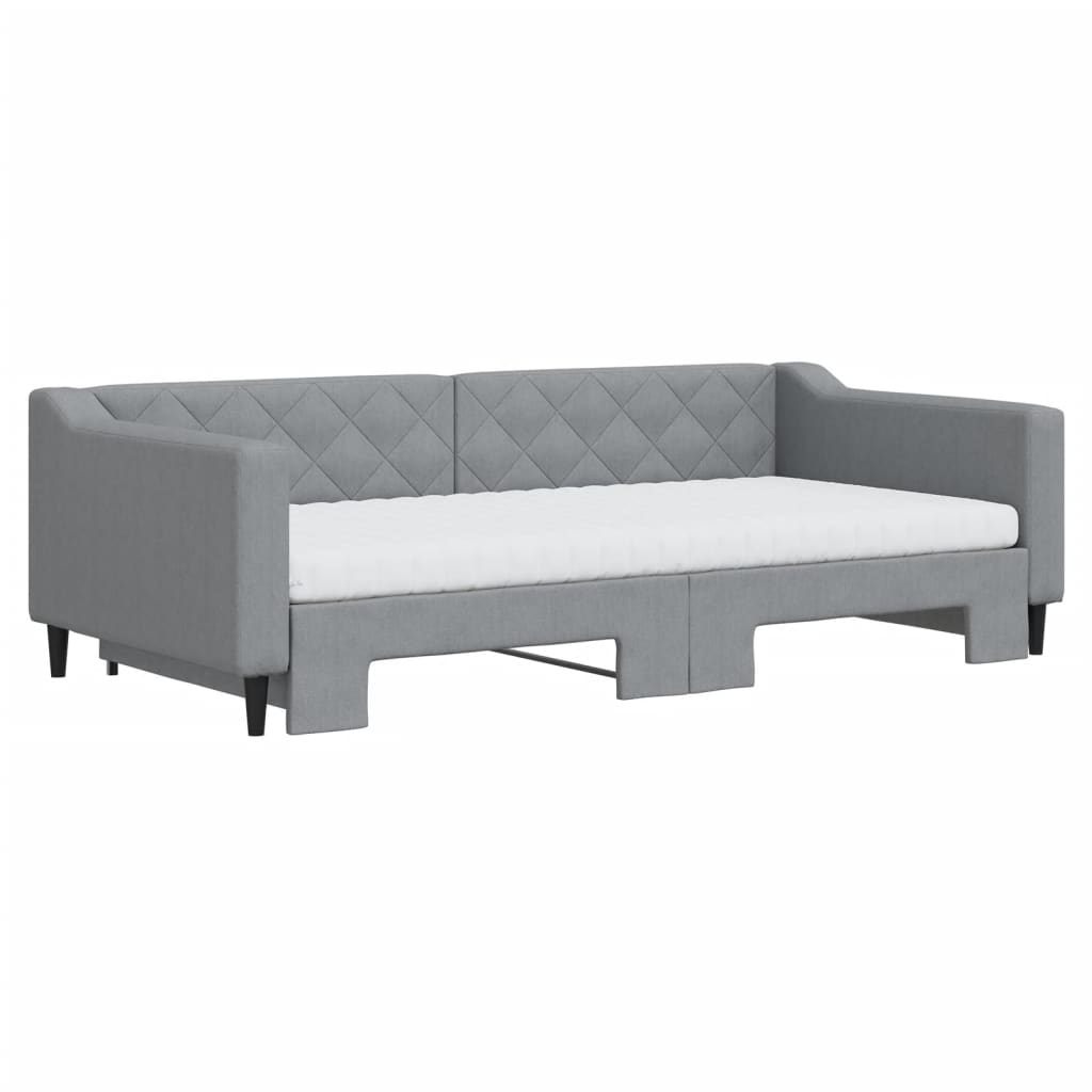 daybed med udtræk og madras 100x200 cm stof lysegrå