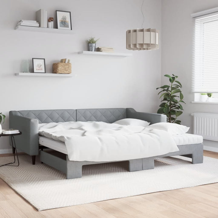daybed med udtræk og madras 100x200 cm stof lysegrå