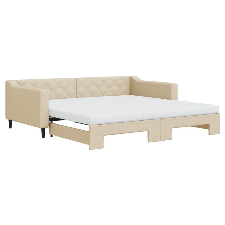 daybed med udtræk og madras 100x200 cm stof cremefarvet
