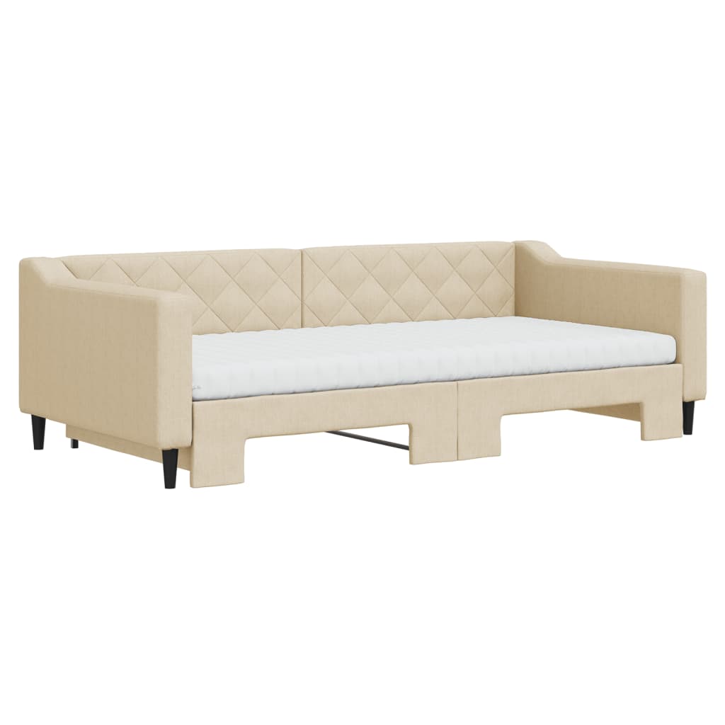 daybed med udtræk og madras 100x200 cm stof cremefarvet