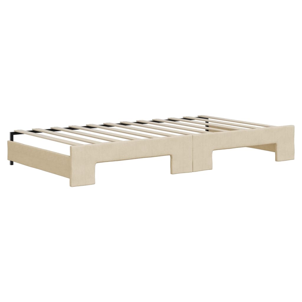 daybed med udtræk og madras 100x200 cm stof cremefarvet