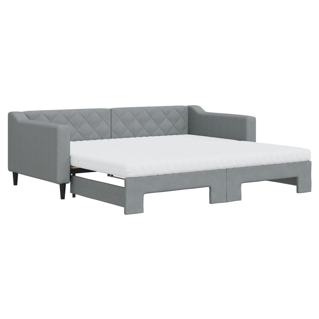 daybed med udtræk og madras 90x190 cm stof lysegrå