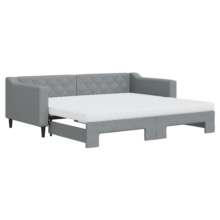 daybed med udtræk og madras 90x190 cm stof lysegrå