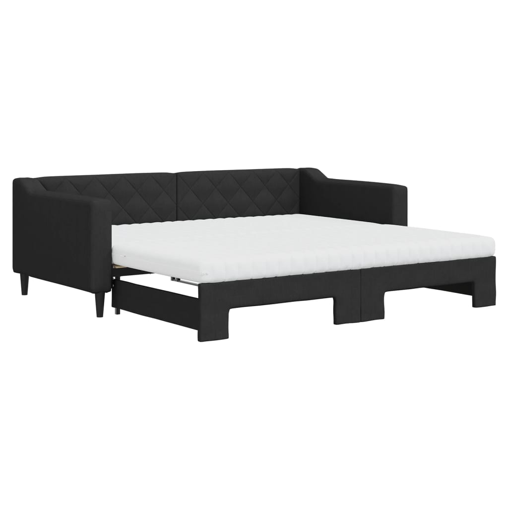 daybed med udtræk og madras 90x190 cm stof sort