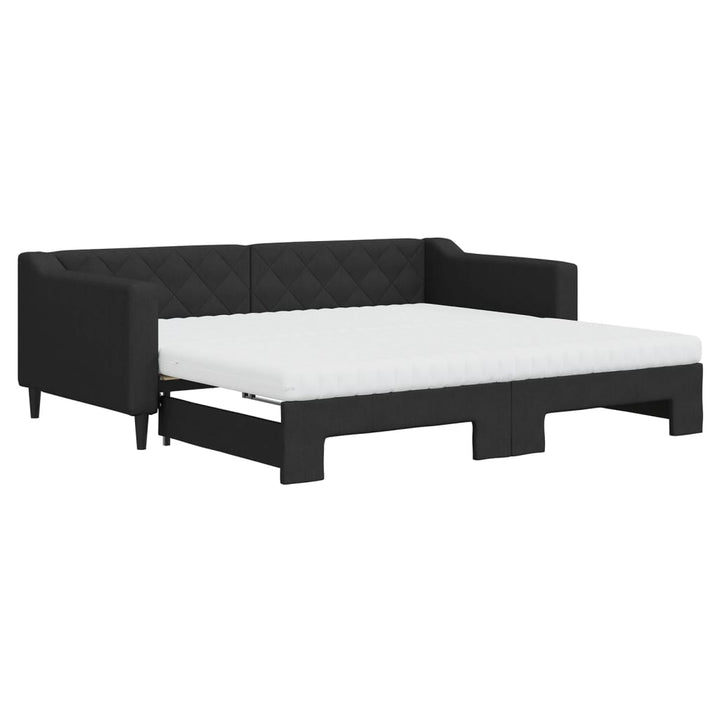 daybed med udtræk og madras 90x190 cm stof sort