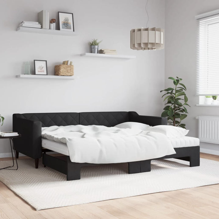daybed med udtræk og madras 90x190 cm stof sort