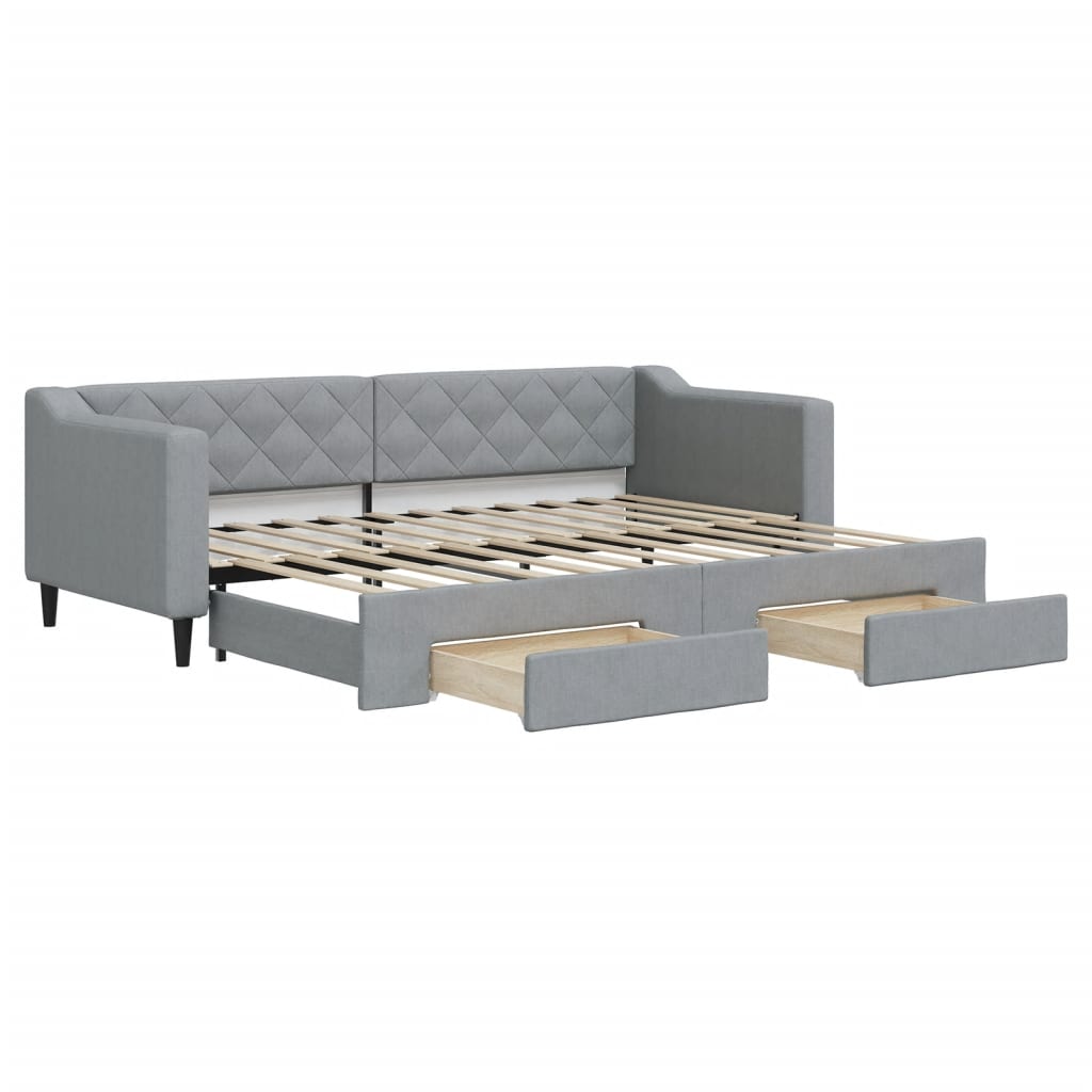 daybed med udtræk og skuffer 80x200 cm stof lysegrå