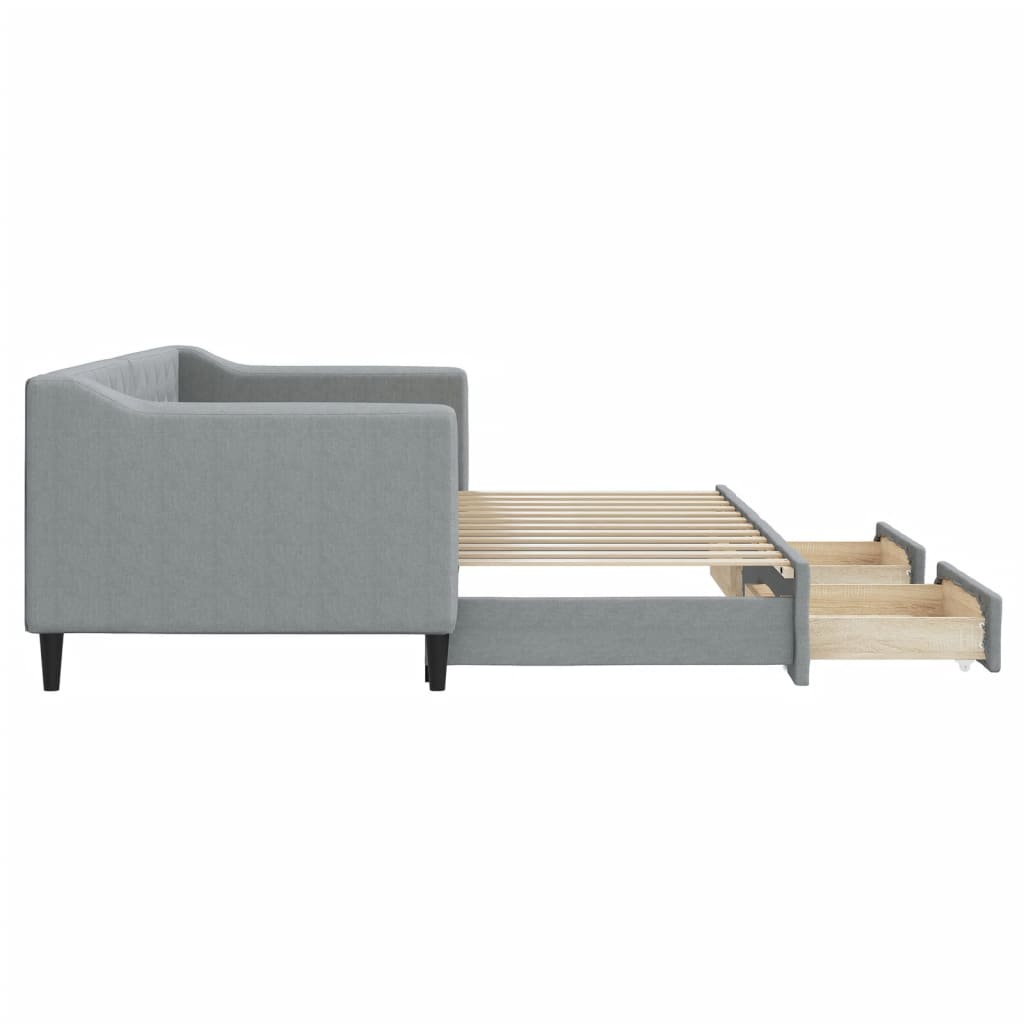 daybed med udtræk og skuffer 80x200 cm stof lysegrå