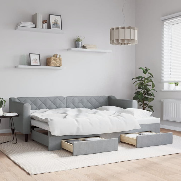 daybed med udtræk og skuffer 80x200 cm stof lysegrå