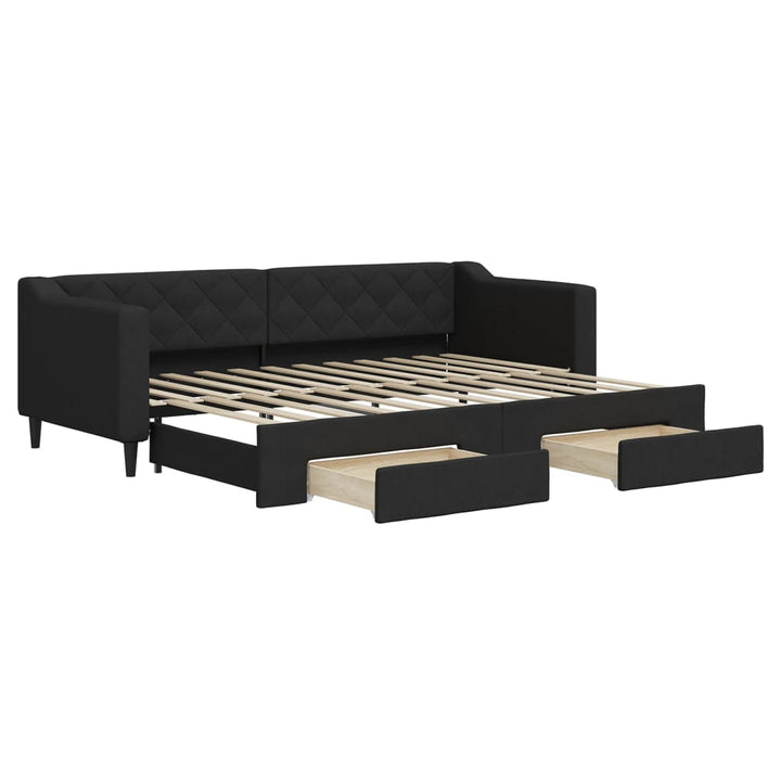daybed med udtræk og skuffer 80x200 cm stof sort