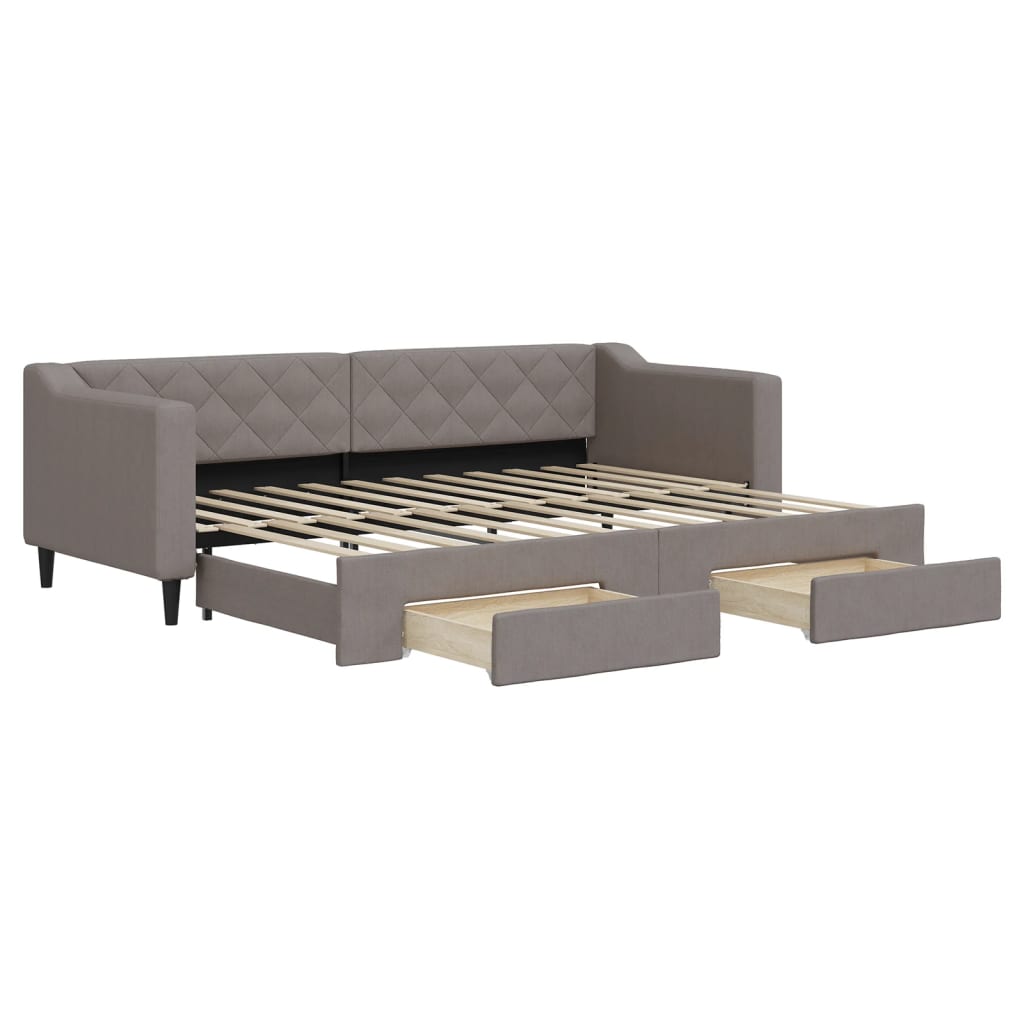 daybed med udtræk og skuffer 80x200 cm stof gråbrun