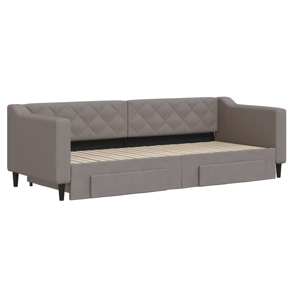 daybed med udtræk og skuffer 80x200 cm stof gråbrun