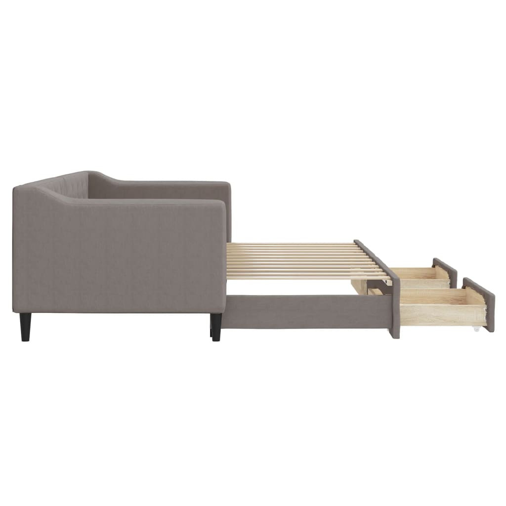 daybed med udtræk og skuffer 80x200 cm stof gråbrun