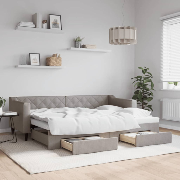 daybed med udtræk og skuffer 80x200 cm stof gråbrun