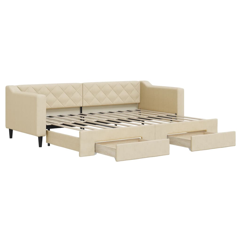 daybed med udtræk og skuffer 80x200 cm stof cremefarvet