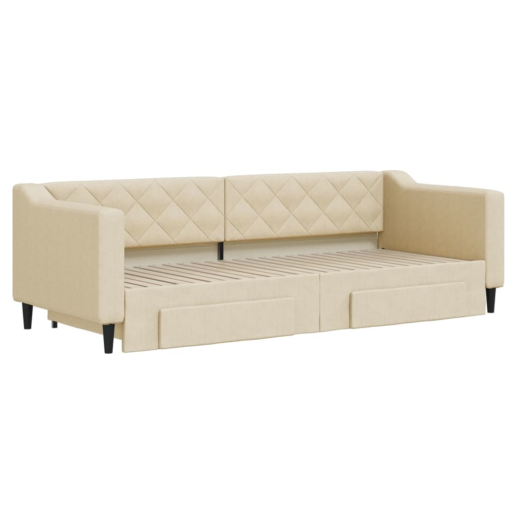 daybed med udtræk og skuffer 80x200 cm stof cremefarvet