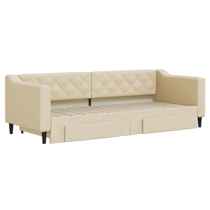 daybed med udtræk og skuffer 80x200 cm stof cremefarvet