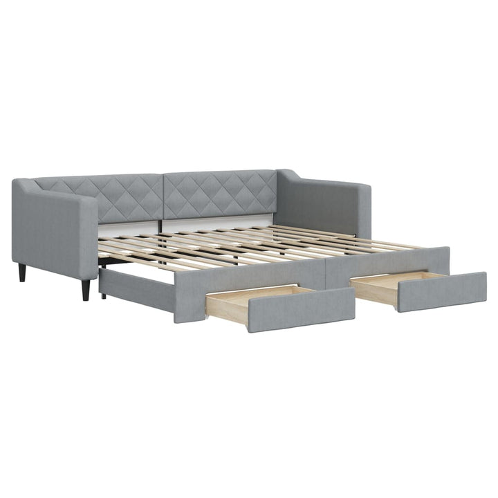 daybed med udtræk og skuffer 90x200 cm stof lysegrå