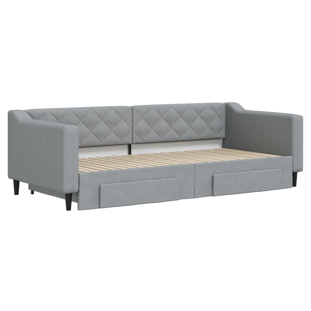 daybed med udtræk og skuffer 90x200 cm stof lysegrå