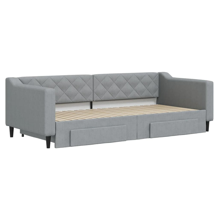 daybed med udtræk og skuffer 90x200 cm stof lysegrå