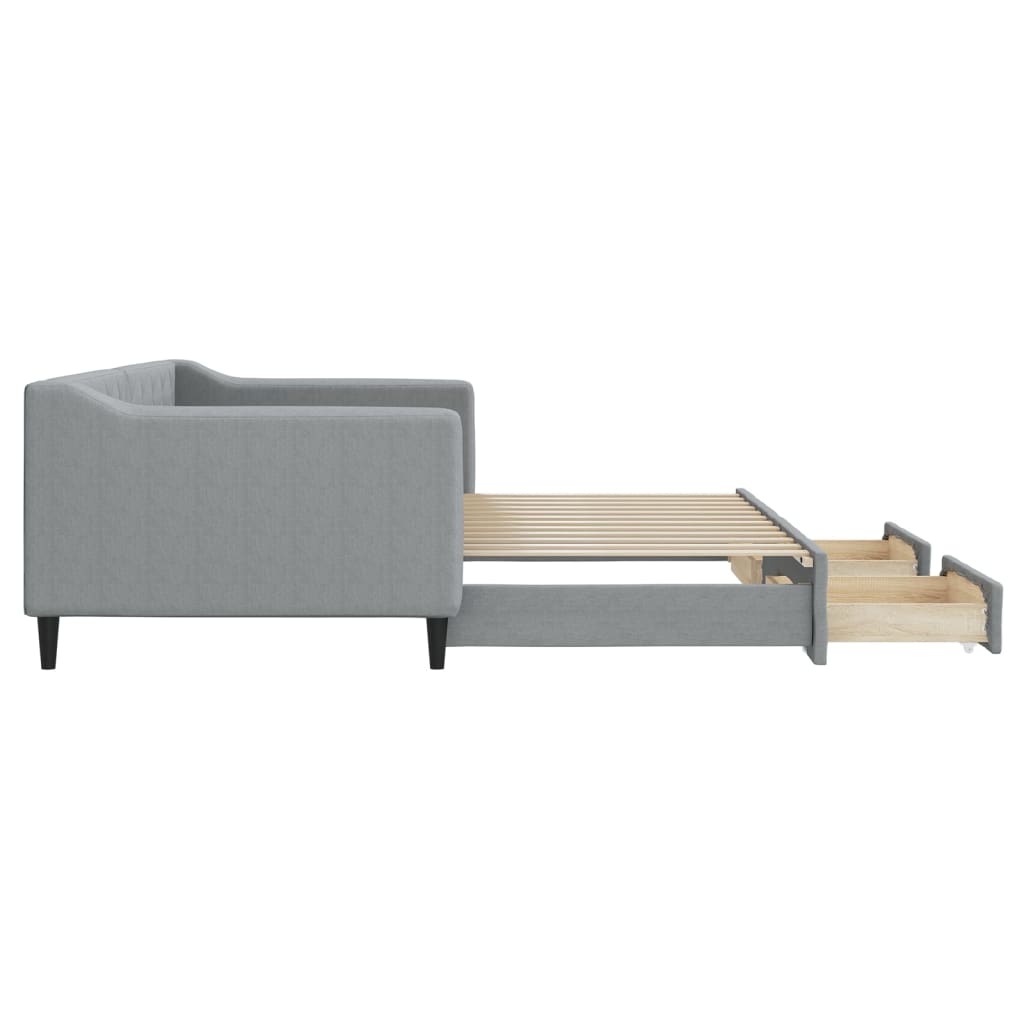 daybed med udtræk og skuffer 90x200 cm stof lysegrå