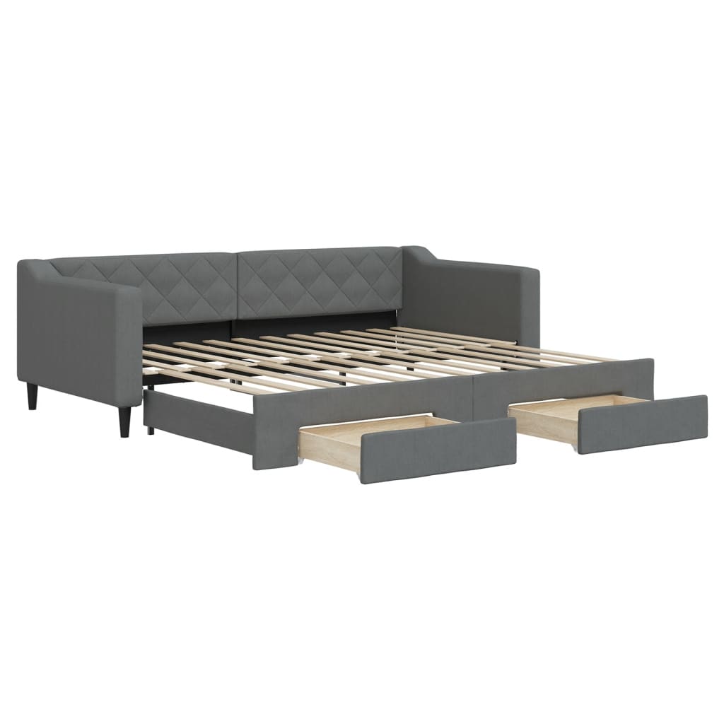 daybed med udtræk og skuffer 90x200 cm stof mørkegrå