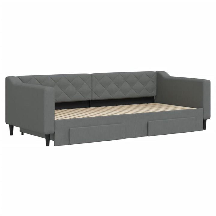 daybed med udtræk og skuffer 90x200 cm stof mørkegrå