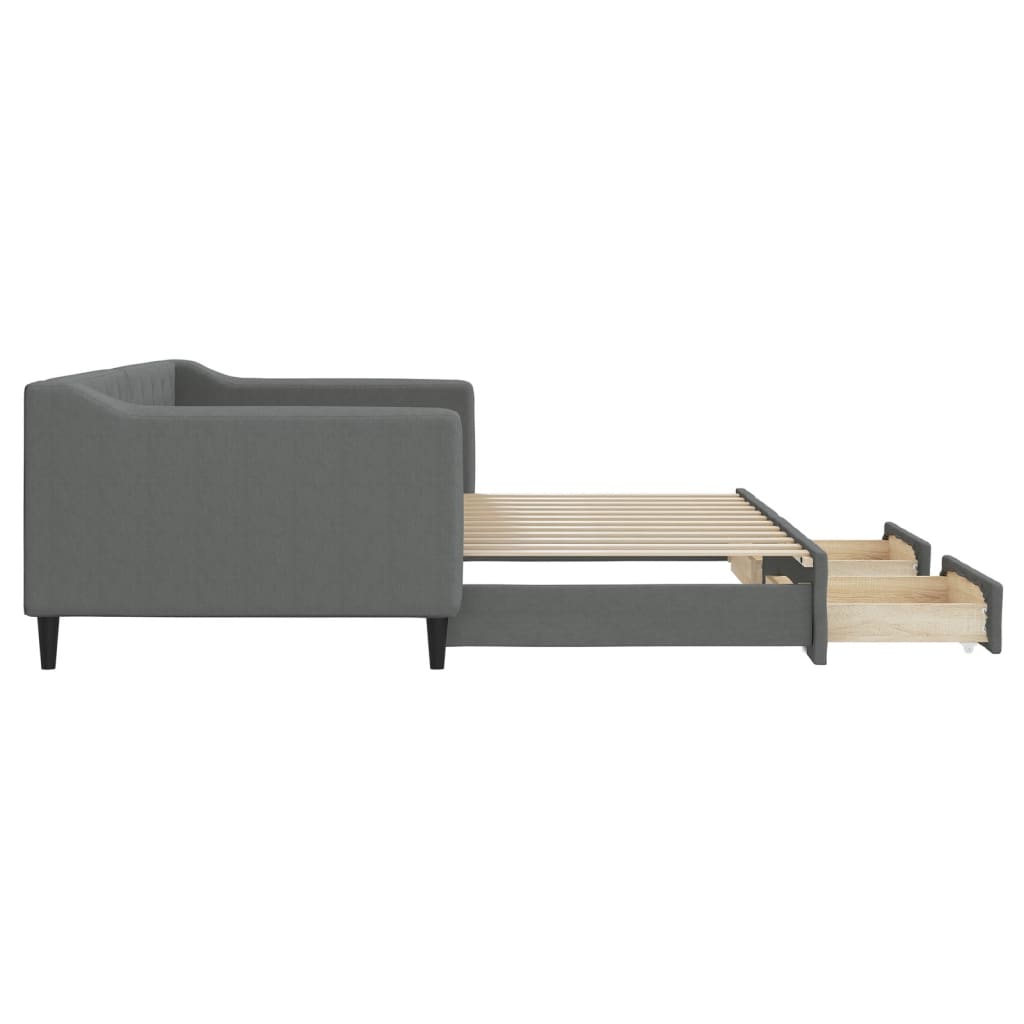 daybed med udtræk og skuffer 90x200 cm stof mørkegrå