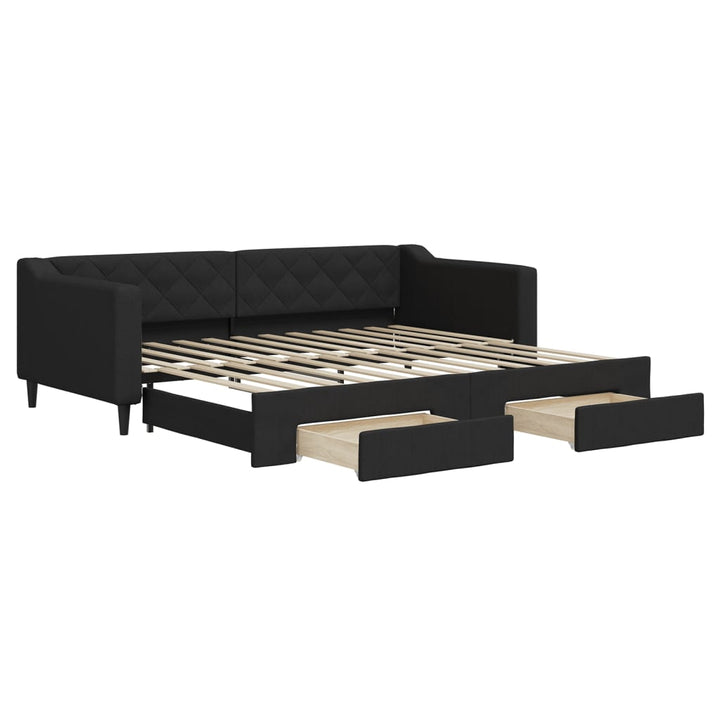 daybed med udtræk og skuffer 80x200 cm stof sort